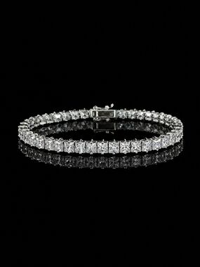 Tennis Bracelet with Princese Cut Simulated Diamonds 7.5" Sterling Silver 925